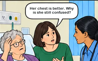 A daughter asks why her mother is still confused a week after delirium began.