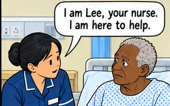 Nurse Lee approaches a frightened patient calmly while other staff step back.